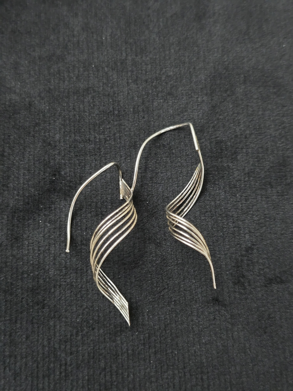 Vintage Sterling Silver Twisted Wave Drop Earrings - Silver Hooks